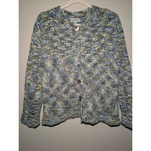 WindiRiver Cardigan Women Small Blue Green Space Dye Chunky Knit Excellent Shell